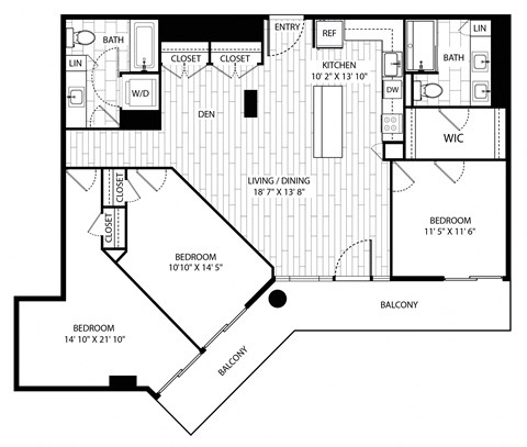 Floor plan for 3 beds, 2 baths, 1419 sqft
